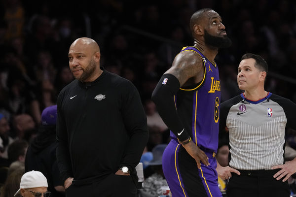 d8016596 ▲湖人詹姆斯、前湖人總教練漢姆。(圖/達志影像/美聯社)