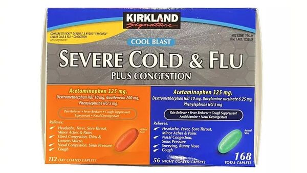 d8033227-1 ▲▼好市多販售的日夜雙效藥品「Kirkland Signature 重感冒與流感加充血緩解膠囊」(Kirkland Signature Severe Cold & Flu Plus Congestion caplets)。(圖/翻攝自 LNK International Inc)
