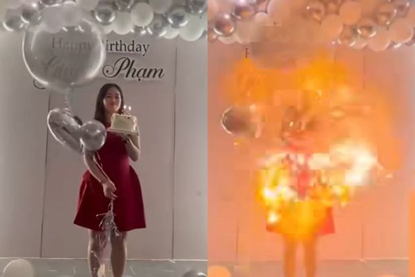 d8094922 ▲▼慶生氣球「碰到蠟燭」爆炸! 她半邊臉燒到冒煙。(圖/翻攝自Facebook/Giang Phạm)