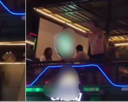 ▲▼陸男爛醉在餐廳「狂撒鈔票」！當眾脫衣跳舞　遊泰失控影片曝。（圖／翻攝自Facebook／เจ๊ม้อย v+）