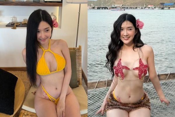8197063-1 ▲▼甜美泰女歌手「扯開比基尼」雪乳遮不住!。(圖/beerpassaranan)