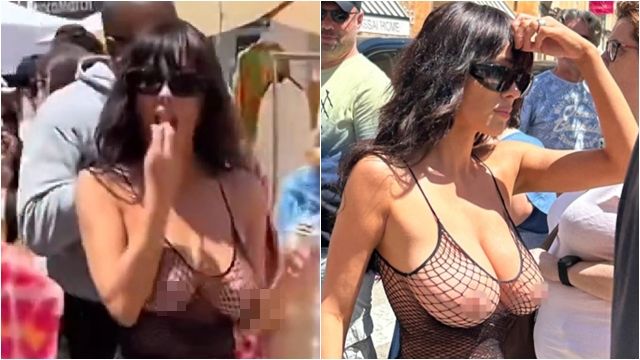 ▲▼2點全露！肯爺老婆身穿「漁網胸罩」吃冰淇淋　路人全傻眼。Kanye West,Bianca Censori（圖／翻攝X@ye_world_）