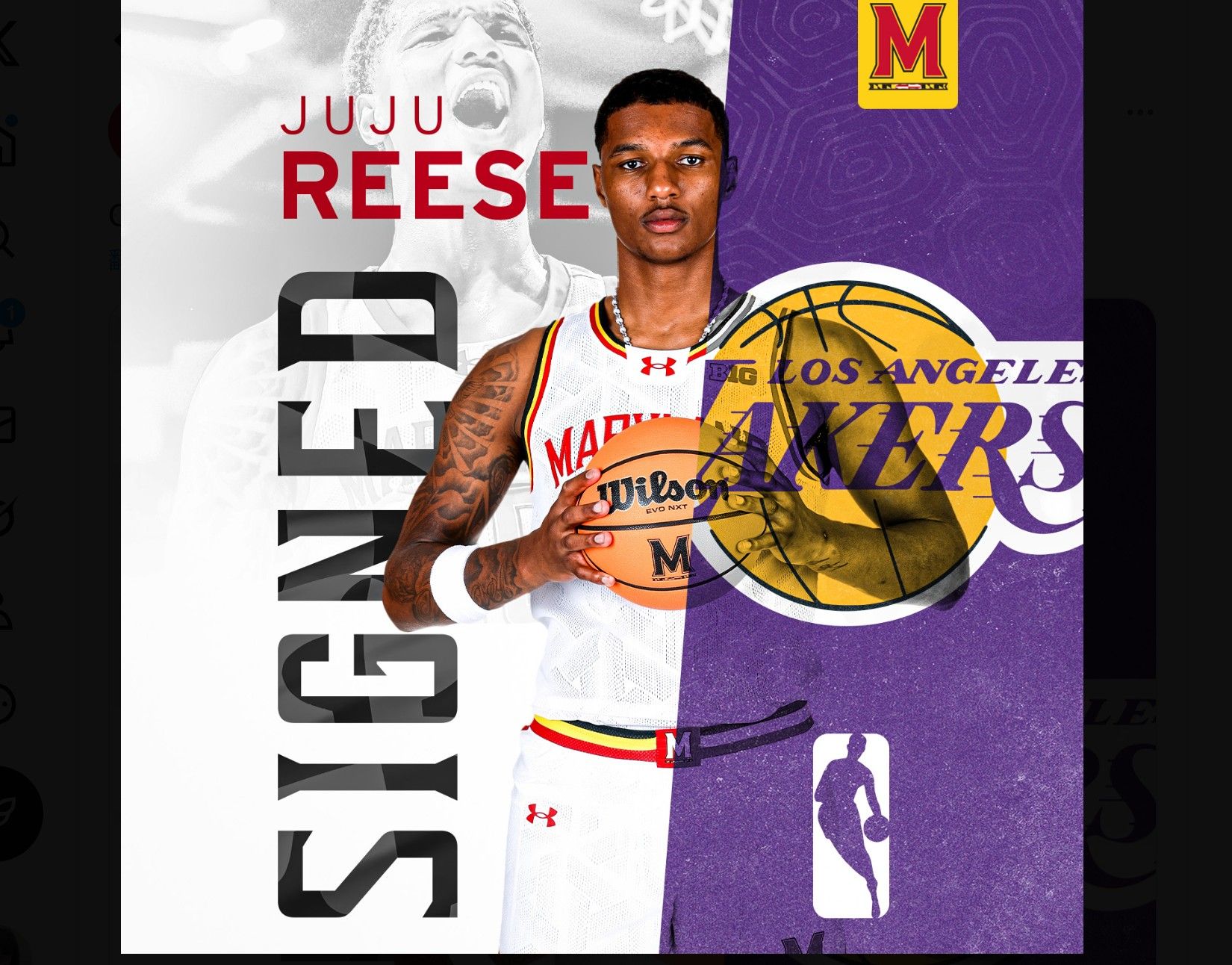 8283160-1 ▲▼湖人簽下WNBA當紅球星里絲的弟弟朱利安。(圖/翻攝自X/Maryland Men’s Basketball)