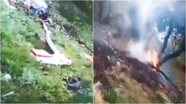 ▲▼印度直升機墜毀7死！　森林間「殘骸四散」狂燒畫面曝光。（圖／翻攝X）