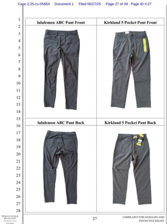 d8289737-1 Lululemon售價130美元的ABC褲,在好市多以20美元的低廉出售。(圖/翻攝自Lululemon訴狀)