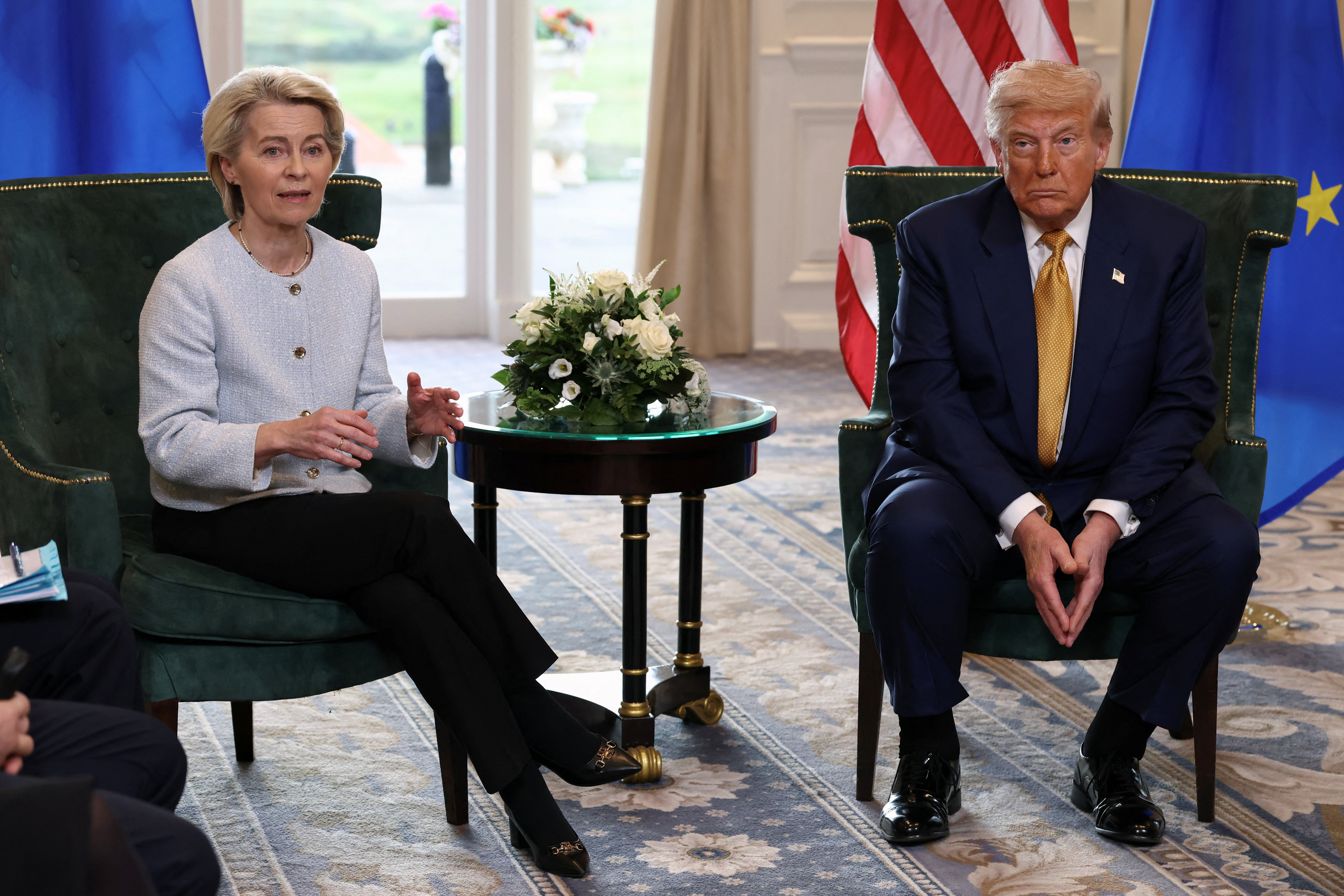 ▲▼ 美國總統川普與歐盟委員會主席馮德萊恩（Ursula Gertrud von der Leyen）宣布美國與歐盟達成貿易協議。（圖／路透）