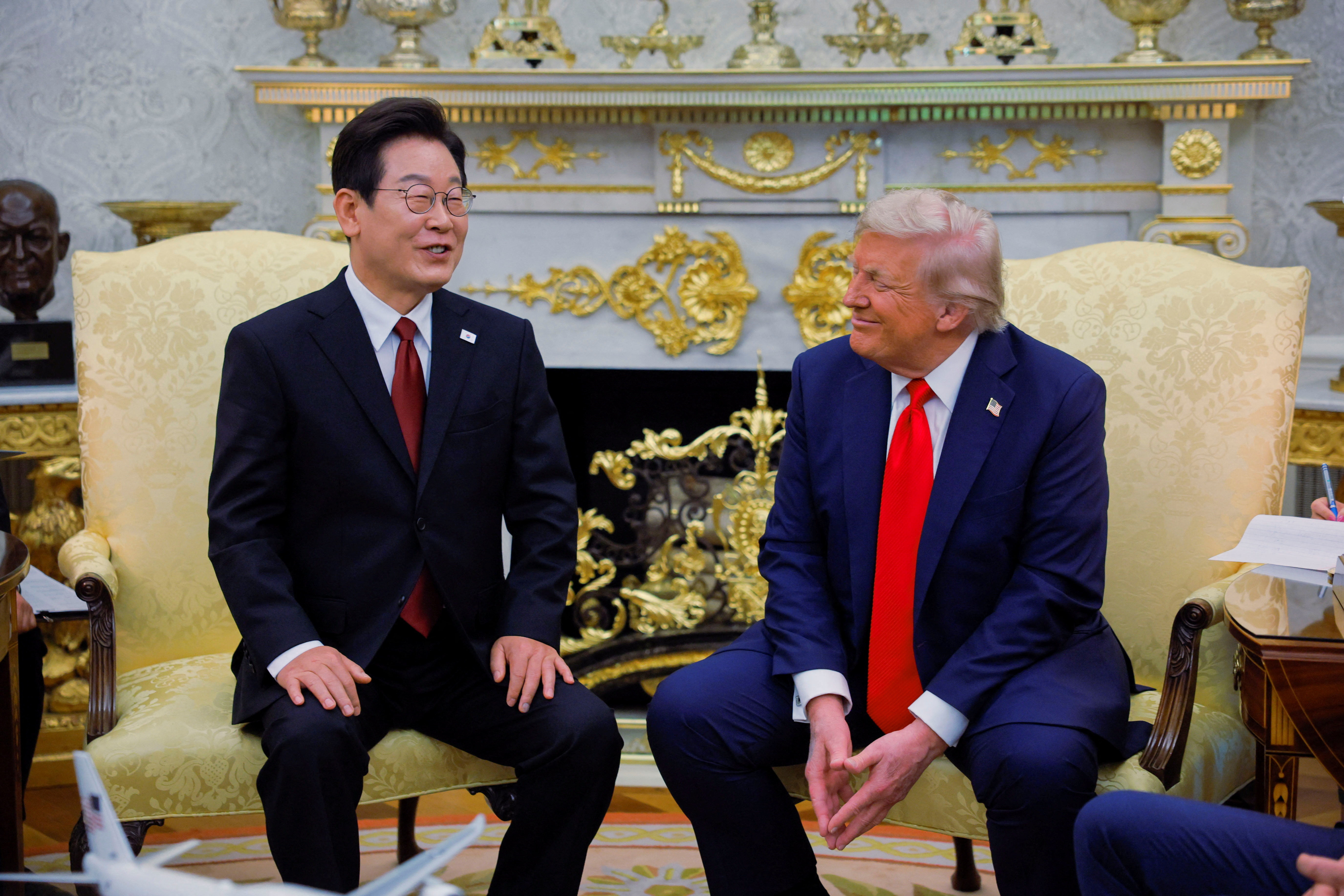 ▲美國總統川普白宮會見南韓總統李在明。（圖／路透）