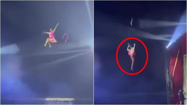 8405936-1 ▲▼ 「長髮吊鋼索」突鬆開!她舞動一半失控墜地 馬戲團觀眾全嚇傻 。(圖/翻攝X)