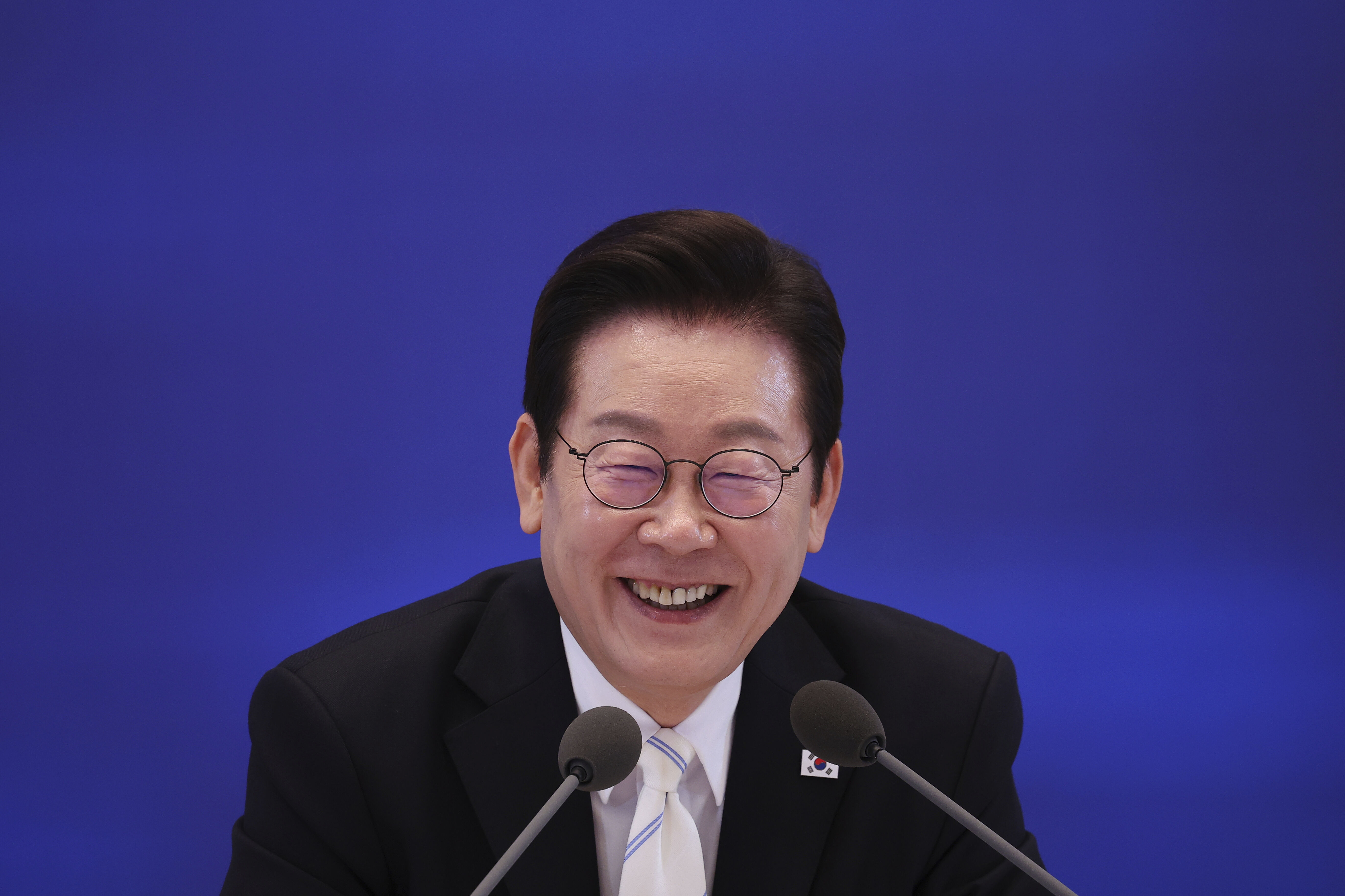 ▲▼南韓總統李在明11日上午在青瓦台迎賓館進行就職百日記者會。（圖／達志影像／美聯社）