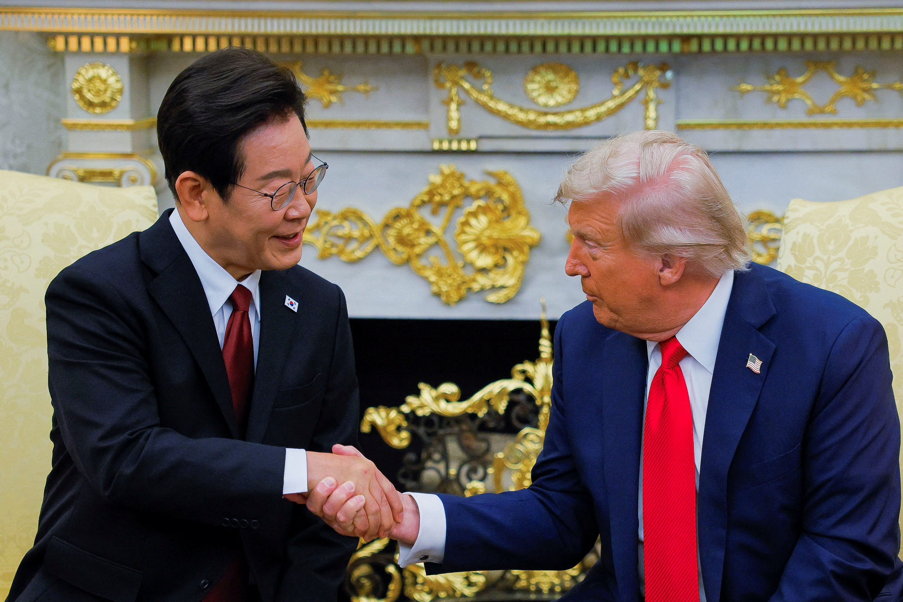 8372028-2 ▲▼南韓總統李在明、美國總統川普於美東時間25日在白宮進行會談。(圖/路透)