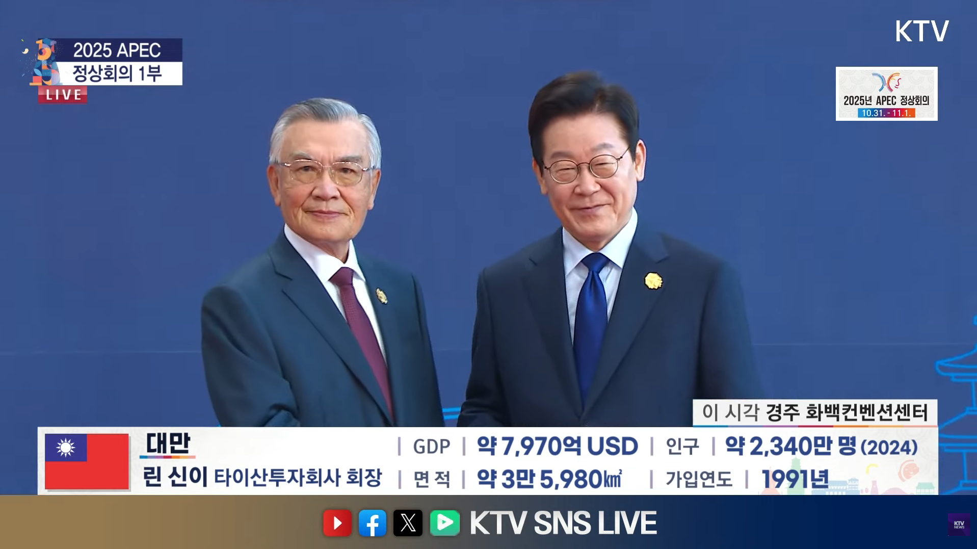 ▲▼南韓政府國營媒體KTV國民放送轉播APEC現場，直接登出中華民國國旗與台灣字樣。（圖／翻攝自YouTube）