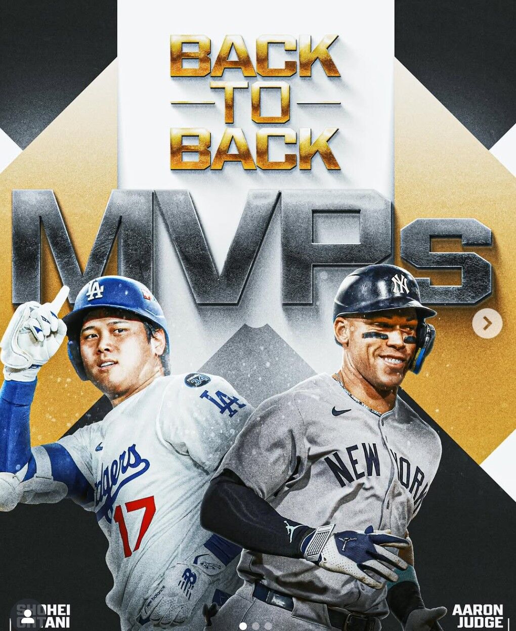 ▲▼大谷與賈吉共奪下7座MVP，雙星近5年徹底主宰大聯盟。（圖／翻攝自IG／mlb）