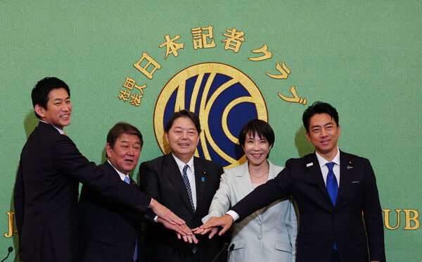 ▲▼日本自民黨總裁選舉記者會，小林鷹之、茂木敏充、林芳正、高市早苗、小泉進次郎等5位候選人出席。（圖／達志影像／美聯社）