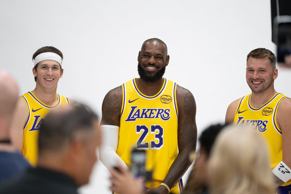 ▲▼NBA媒體日，湖人詹姆斯、唐西奇、里夫斯。（圖／達志影像／美聯社）