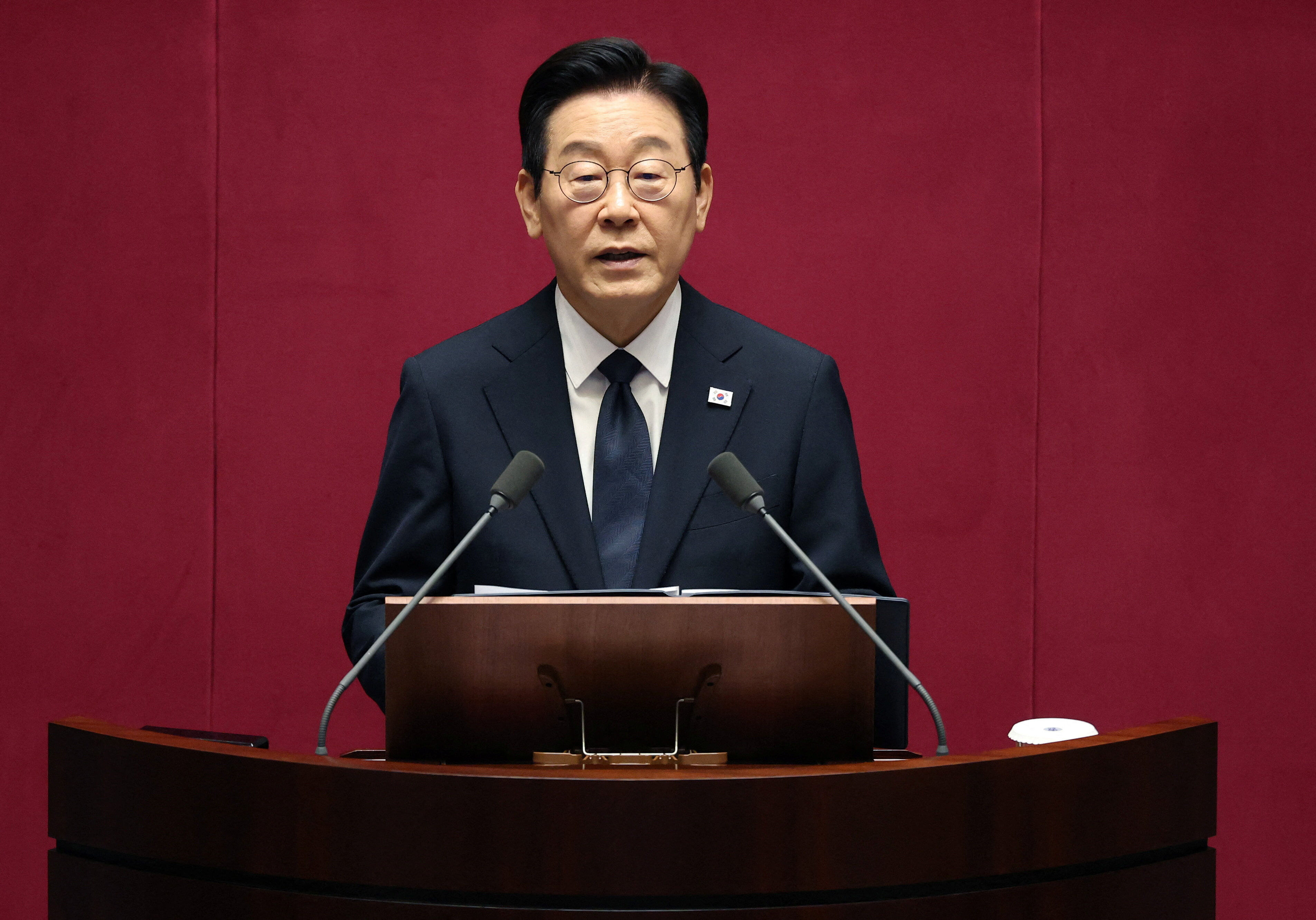 8476930 ▲▼南韓總統李在明4日上午在國會針對明年總預算進行施政演說,強調國家對於AI的投資計畫。(圖/路透)