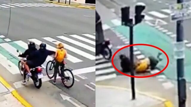 ▲▼飛車搶劫糗了！歹徒遭金髮妹「一把拽下車」　慘跌馬路超狼狽。（圖／翻攝X）