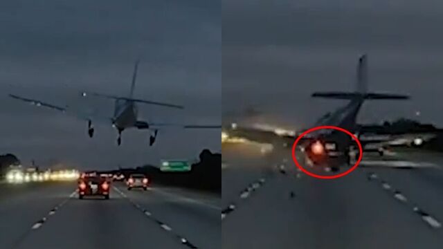 ▲▼車開一半「被飛機追撞」！從天而降削過車頂　驚悚瞬間全錄下。（圖／翻攝X）
