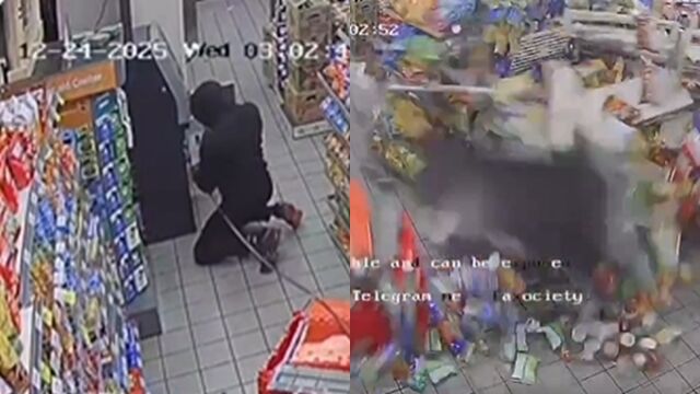 ▲▼玩命關頭？搶匪「飆車拖走ATM」毀了超商　竟是白忙一場。（圖／翻攝X）