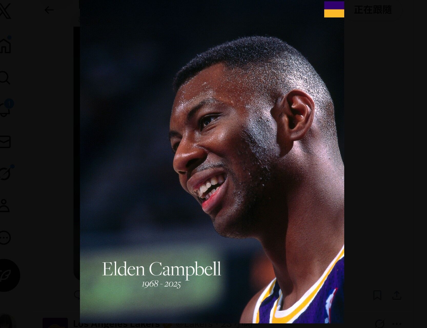 ▲▼前NBA中鋒坎貝爾逝世，享年57歲。（圖／翻攝自X／Detroit Pistons）