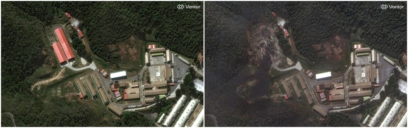 ▲▼委內瑞拉總統馬杜洛被抓。美軍空襲委內瑞拉首都卡拉卡斯（Caracas）重要軍事設施蒂烏納堡（Fort Tiuna）的前後對比衛星照。2025/12/22,2026/0103（圖／路透）