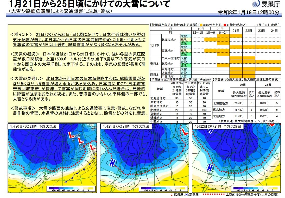 8588424 ▲▼日本政府再發「國家級大雪警報」恐連下5天:非必要勿外出。(圖/翻攝日本氣象廳)