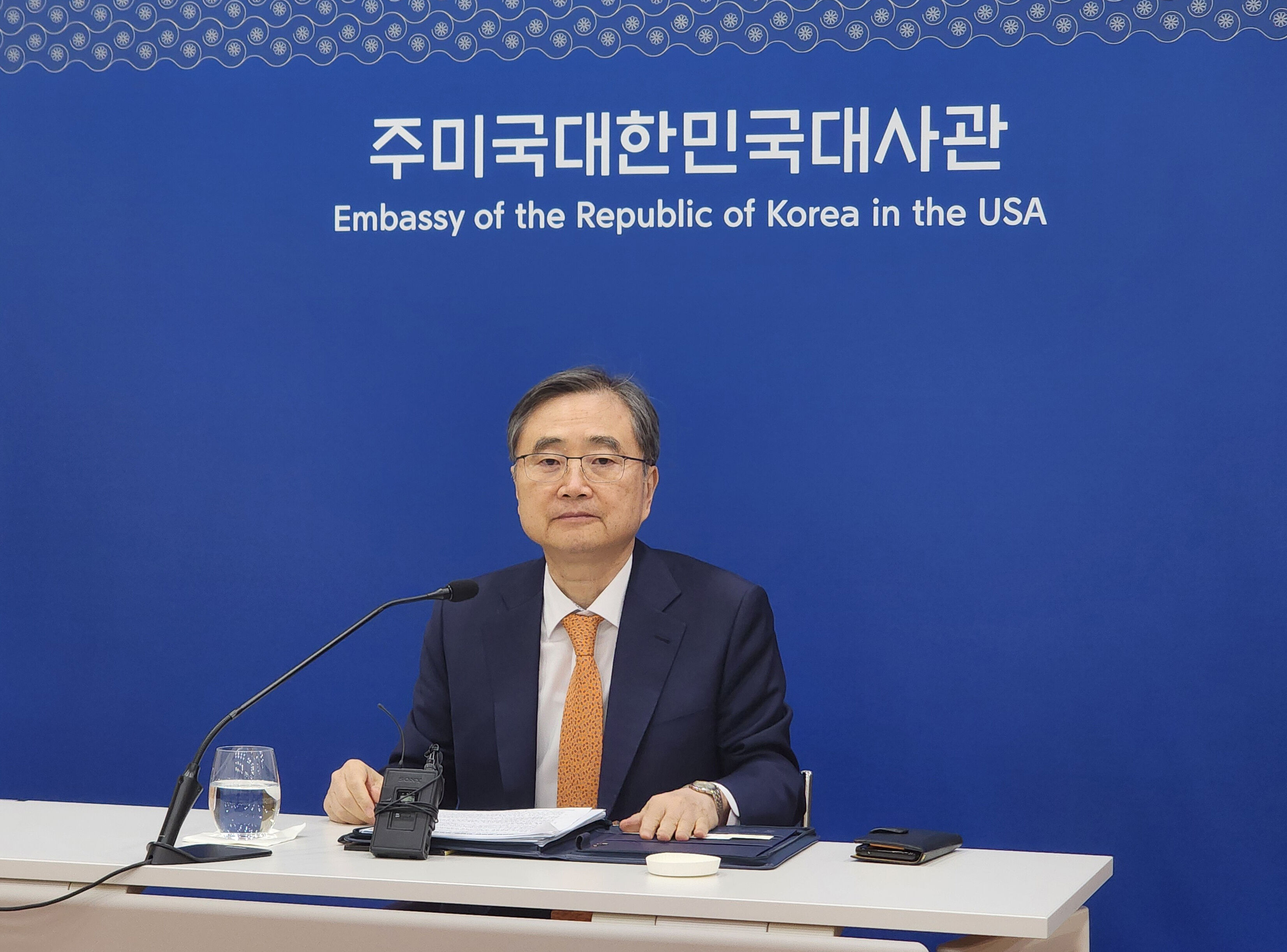 8614912 ▲▼南韓外交部長趙顯於美東時間5日在駐美大使館召開記者懇談會。(圖/達志影像)