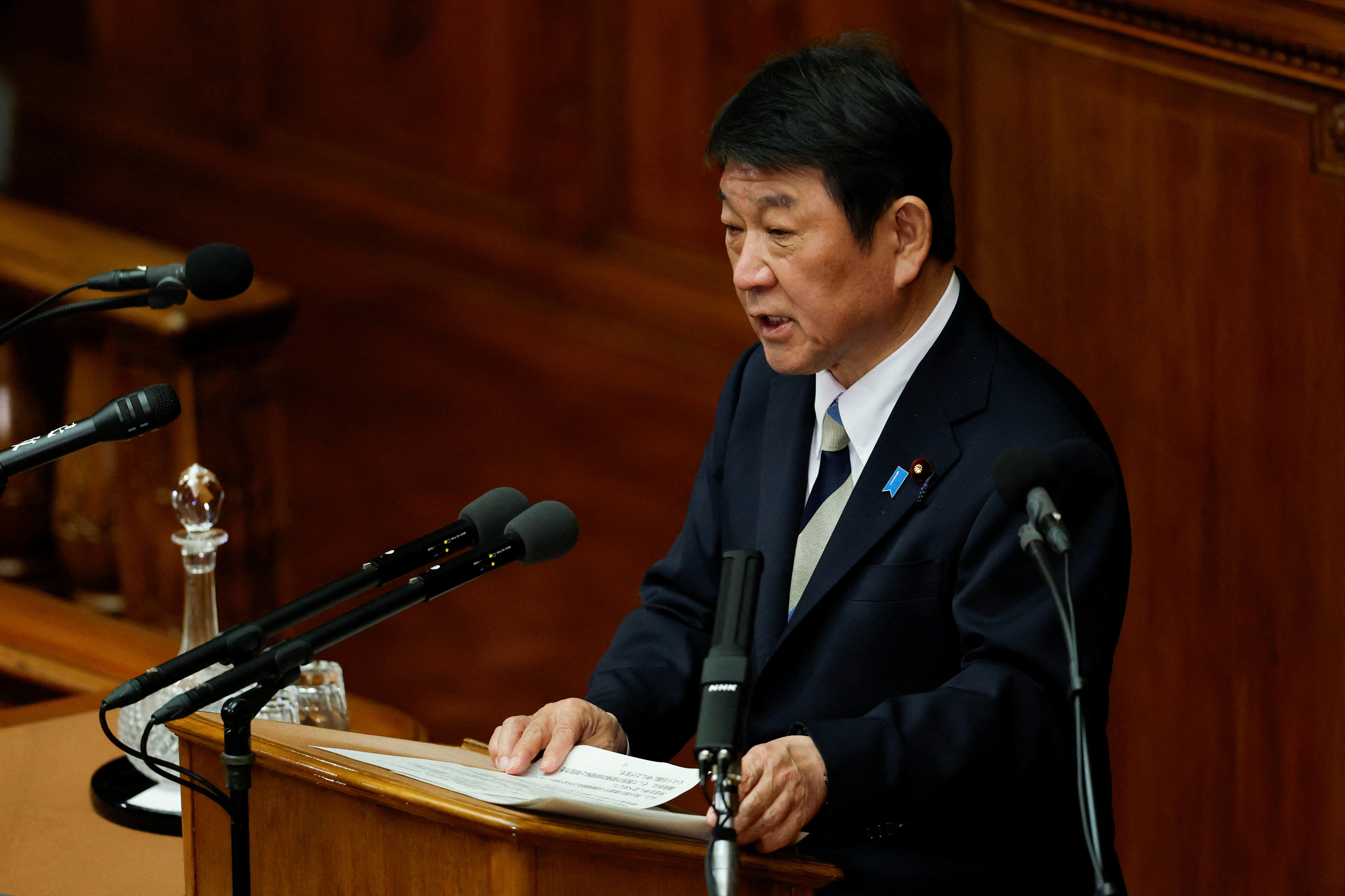 ▲▼日本外務大臣茂木敏充20日下午在眾議院發表外交演說。（圖／路透）