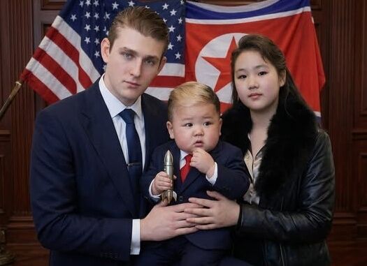 ▲▼川普的小兒子巴倫、金正恩愛女金主愛的「結婚照」在網路瘋傳。（圖／翻攝自臉書）