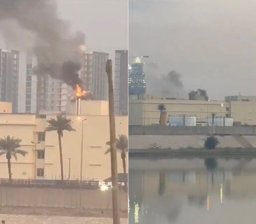 d8659246-1 ▲▼2026年3月14日,位於巴格達的美國駐伊拉克大使館遭到飛彈攻擊冒出濃煙。(圖/路透)