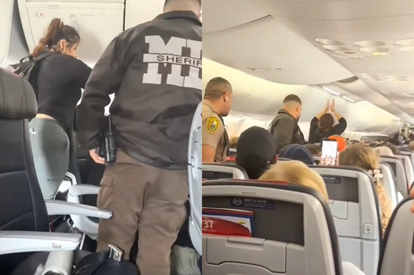 女乘客拒戴耳機「手機開擴音播放影片」　飆罵空姐被趕全機鼓掌。（圖／翻攝自TikTok）