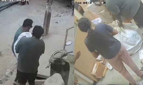 d8677745 印度一名老翁被塞到麻布袋,被家人扛到門市打算當貨品快遞寄出。(翻攝影片)