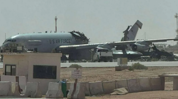 ▲▼美軍一架波音E-3哨兵式（Boeing E-3 Sentry）預警機在攻擊中嚴重受損。（圖／翻攝自X）