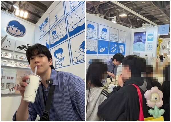 d8686654 ▲▼來自韓國的插畫家shunyoon表示,攤位突然湧入人潮,收到飲料、點心與鼓勵話語,深受感動,對台灣印象深刻。(圖/插畫家shunyoon提供,請勿隨意翻拍,以免侵權。)