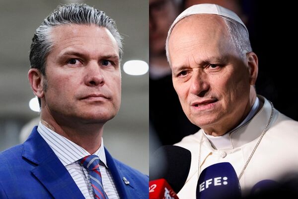 ▲▼美國國防部長赫格塞斯 (Pete Hegseth)、教宗良十四世 (Pope Leo XIV)。（圖／路透）