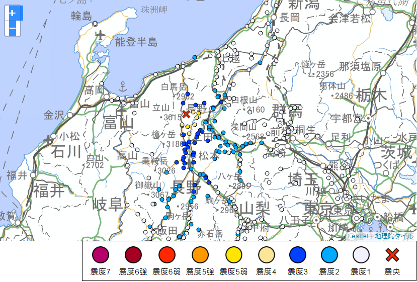 ▲▼日本長野縣北部18日下午再度發生地震。（圖／氣象廳）