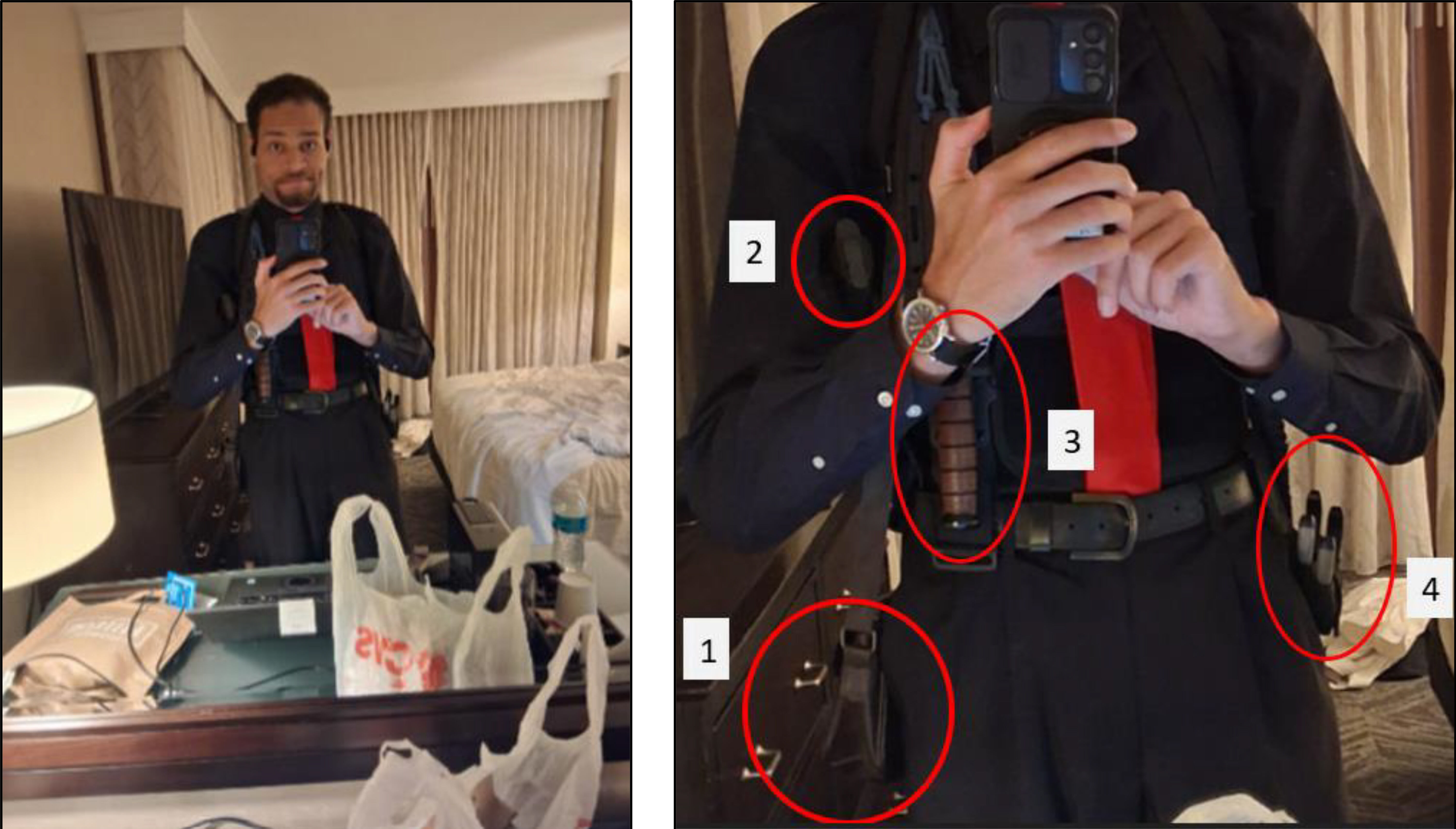 ▲▼來自美國加州的31歲男子艾倫在發起刺殺行動前，曾在飯店房間內自拍，過程他全副武裝。（圖／達志影像／美聯社）