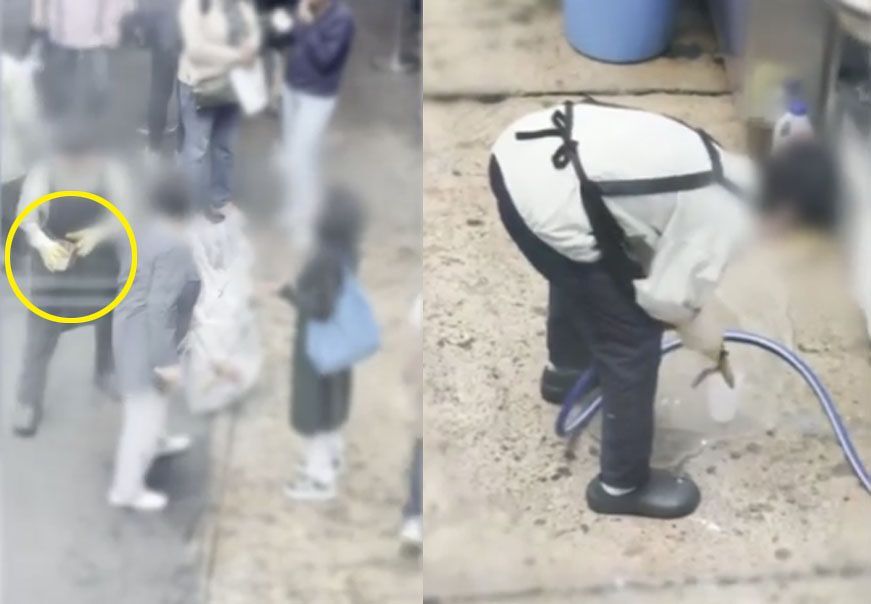 ▲▼南韓首爾廣藏市場商人從垃圾桶撿起丟棄的冰塊杯「重新再利用」，再度裝回冰塊。（圖／翻攝自韓網）