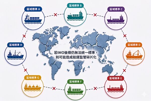 d8727677-1 ▲若IMO後續仍無法統一標準,則可能造成航運監管碎片化,增加航運業者的合規成本。(圖/驗船中心提供)