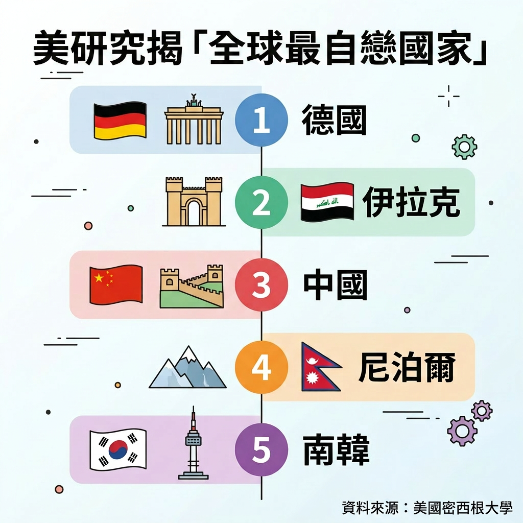 8752624 ▲▼全球最自戀國家出爐! 研究揭「中國、南韓」擠進前5名。(AI協作圖/記者吳美依製作,經編輯審核)