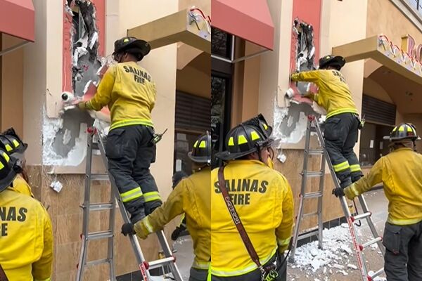 8753232 ▲▼笨賊偷東西失足「卡牆壁10小時」。(圖/翻攝自Facebook/Salinas Police Department)