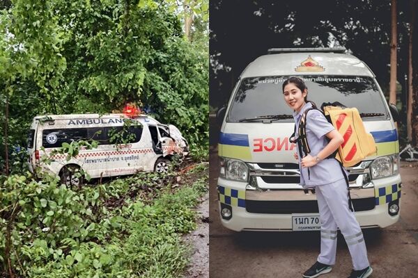 ▲▼救護車雨中翻覆！女救護員彈飛車外慘死。（圖／翻攝自Facebook／สมาคมกู้ภัยน้ำปาด）